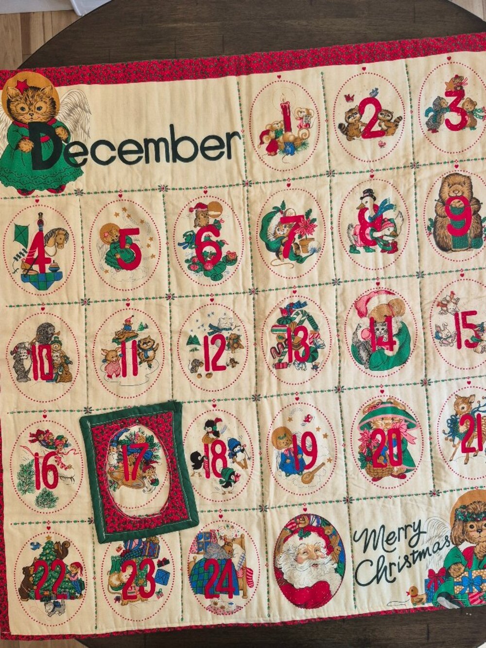 Vintage Handmade Wamsutta Christmas Gathering Fabric Quilt Advent Calendar